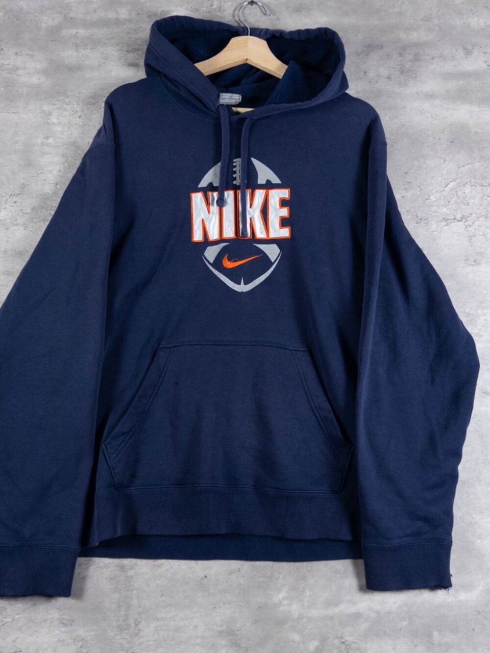 Nike Football Embroidered Spellout Pullover Hoodie Navy Orange Mens L Swoosh